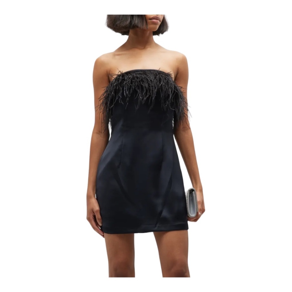 Ramy Brook Aurelia Strapless Feather-Trim Mini Dress